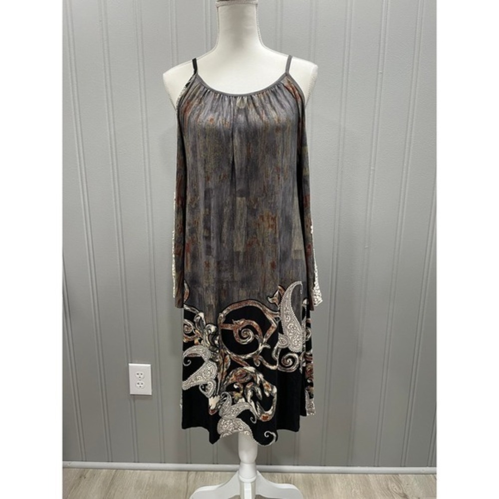 EMERALD Cold Shoulder Maxi Dress Women's Size S Black Paisley Lace Trim